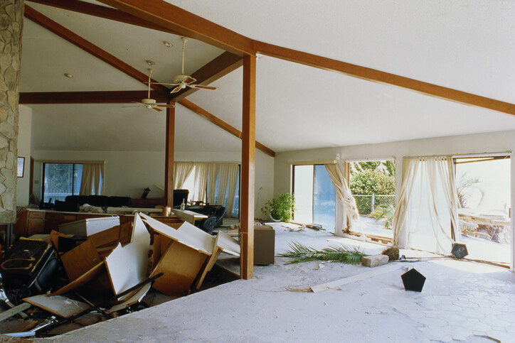 storm damaged house interior